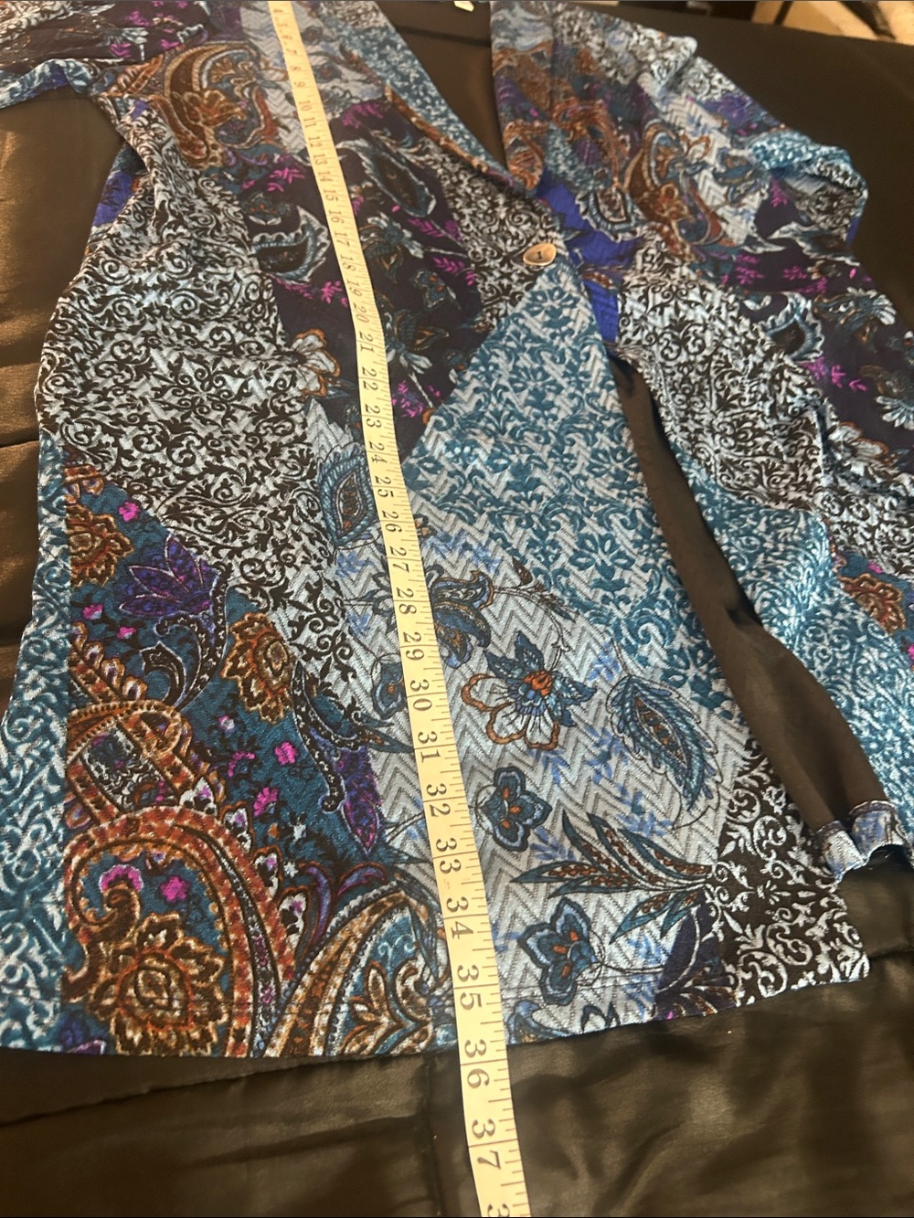 Susan Graver Blue Patchwork-Print Longline Blazer - Picture 10 of 10